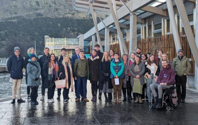 Youth delegates in front of Scottish Parliament